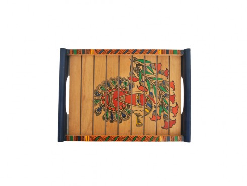 Sheesham Wood Tray with Warli Art and Painting (Set Of 2) - Light Brown
