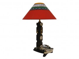Wooden Fish Dhokra Lamp - Red