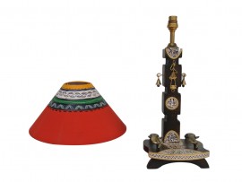 Wooden Fish Dhokra Lamp - Red