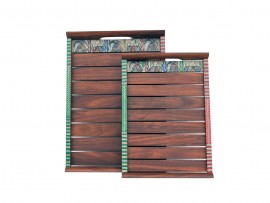 Shesham Wood Tray with Warli Art (Set of 2) - Dark Brown