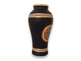 Decorative Flower Pot with Warli Art~Black with Gold Finish