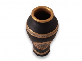 Decorative Flower Pot with Warli Art~Black with Gold Finish