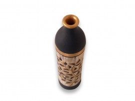 Decorative Flower Pot with Warli Art~Simmer Black Gold Leaf