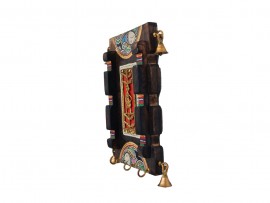 Wooden Wall Key Hook Antique Vertical Broad with Dhokra and Madhubani Art